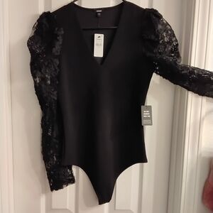 Express Black Bodysuit with Lace Sleeves